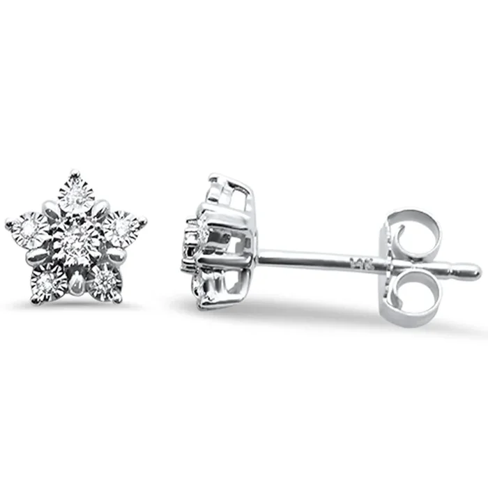 DIAMOND CLOSEOUT! .08ct 14k White Gold Star Shape Diamond Stud Earrings