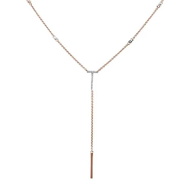 DIAMOND CLOSEOUT! .08ct 14kt Rose Gold Diamond Drop Lariat Pendant Necklace 18″+ 2″ Ext.