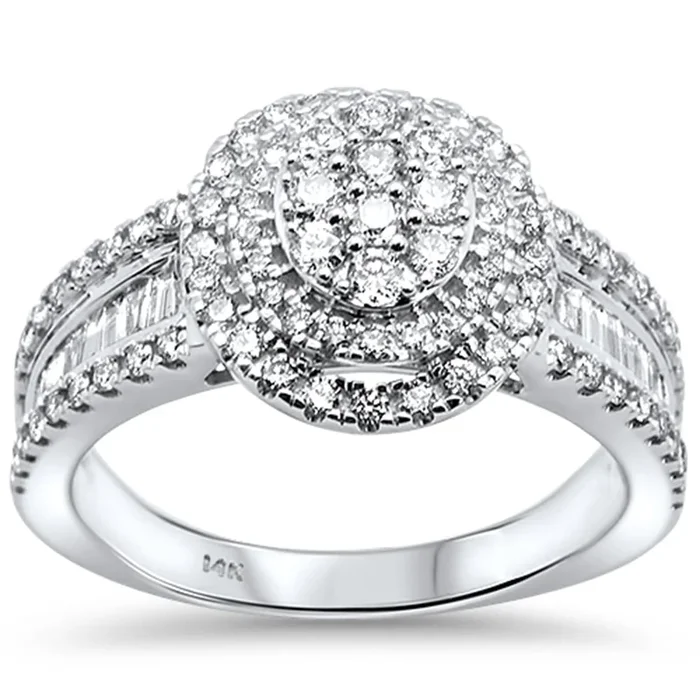 DIAMOND CLOSEOUT! 1.01ct 14kt White Gold Elegant Round & Baguette Diamond Engagement Ring