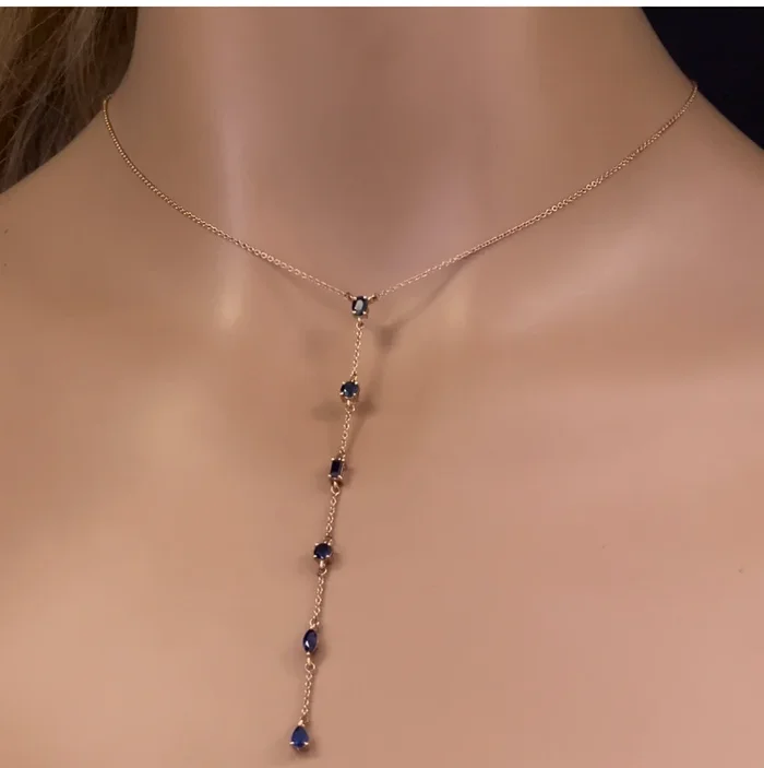 DIAMOND CLOSEOUT! 1.18ct G SI 14K Rose Gold Blue Sapphire Gemstones Pendant Necklace 16+2″ Ext Long