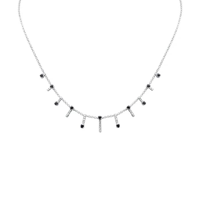DIAMOND CLOSEOUT! 1.28ct G SI 14K White Gold Diamond & Blue Sapphire Dangling Necklace 16 + 2″ Ext