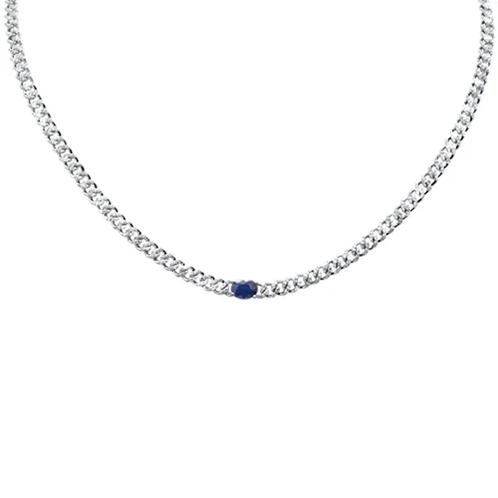 DIAMOND CLOSEOUT! 1.83ct G SI 14K White Gold Oval Shaped Blue Sapphire Gemstone & Diamond Cuban Necklace 13+3″ Long