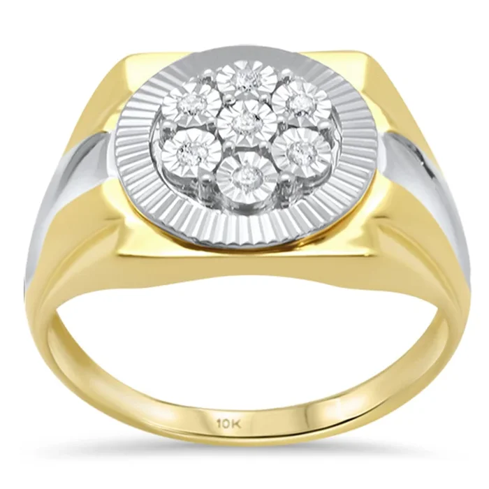 DIAMOND CLOSEOUT! .11ct F SI 10K Yellow Gold Men’s Diamond Miracle Illusion Band Fashion Ring Size 10