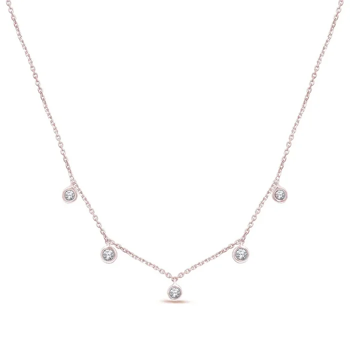 DIAMOND CLOSEOUT! .13cts 14kt Rose Gold 5 Round Diamond Pendant Necklace 18″ Long