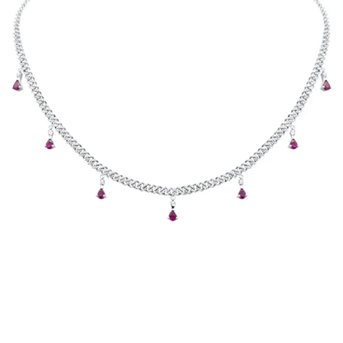 DIAMOND CLOSEOUT! 2.56ct G SI 14K White Gold Diamond & Ruby Gemstone Cuban Necklace 12″ + 4″ Long