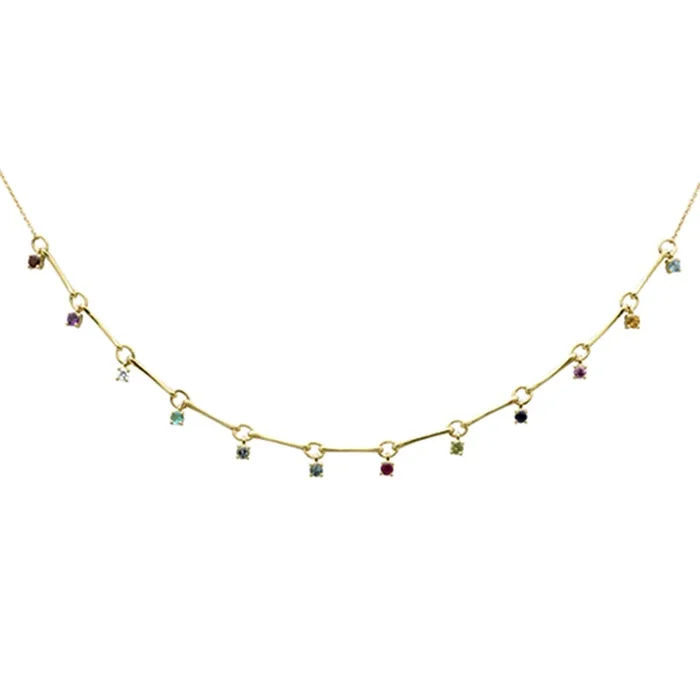 DIAMOND CLOSEOUT! .73ct G SI 14K Yellow Gold Diamond & Multi Color Gemstone Pendant Necklace 16″ +2″ EXT