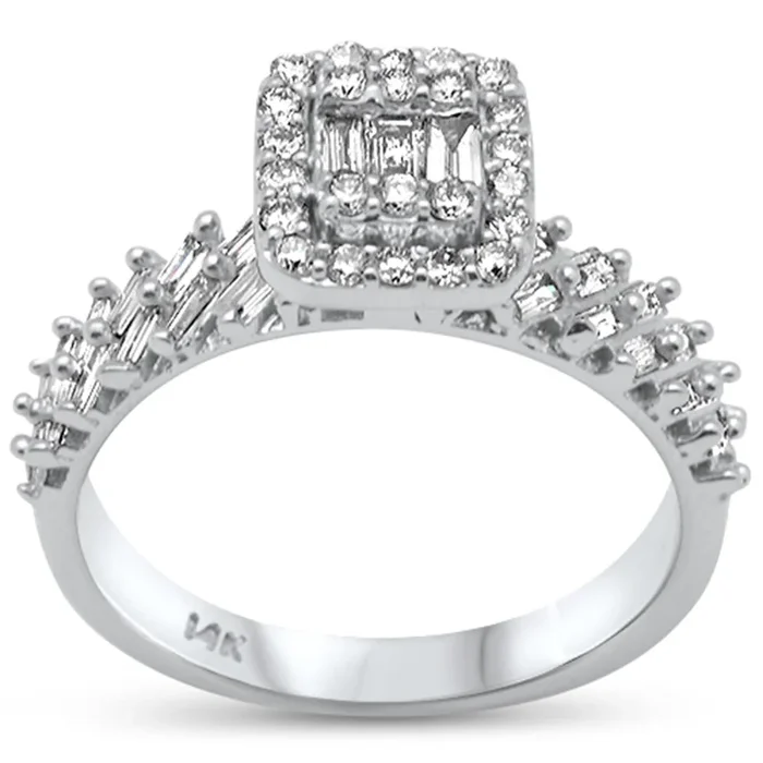 DIAMOND CLOSEOUT! .83ct G SI 14K White Gold Baguette & Round Diamond Ring Size 6.5