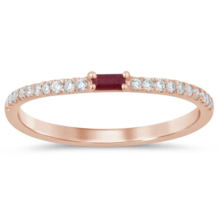 DIAMOND CLOSEOUT! GEMSTONE CLOSEOUT! .19ct G SI 14K Rose Gold Diamond & Ruby Gemstone Stackable Band Ring Size 6.5