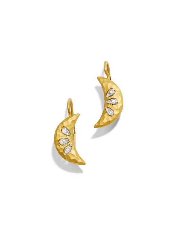 Diamond Crescent Moon Yellow Gold Earrings