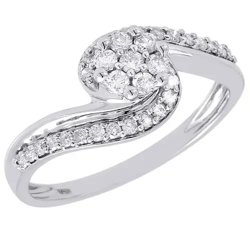 Diamond Engagement Ring Ladies 10K White Gold Round Pave Flower Wedding 1/3 Tcw.