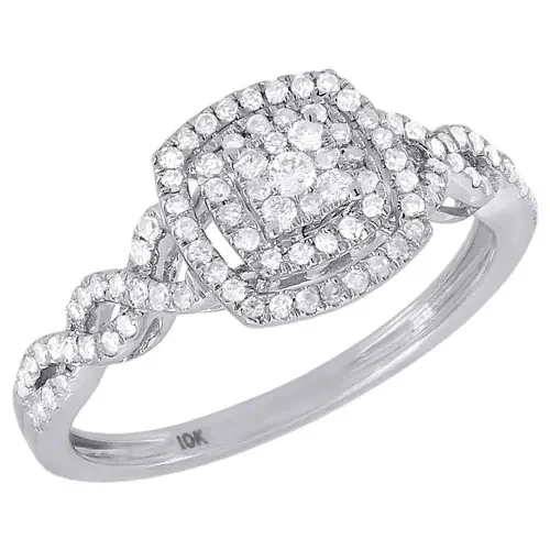 Diamond Engagement Ring Ladies 10K White Gold Round Solitaire Infinity 0.33 Tcw.