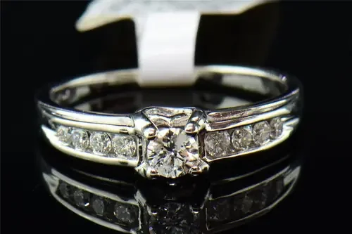 Diamond Engagement Ring Ladies 14K White Gold Round Solitaire Design 0.44 Tcw.