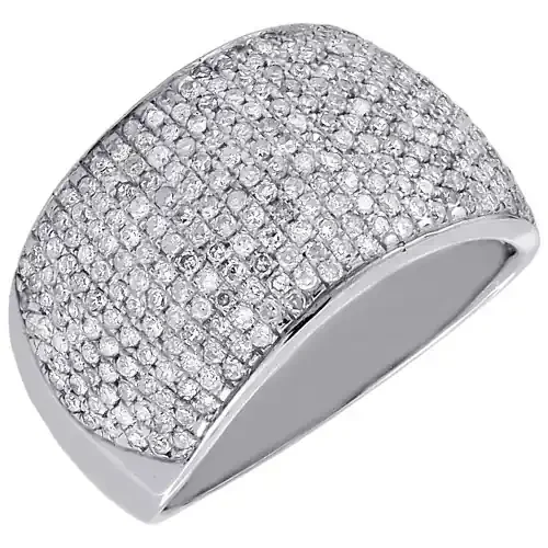 Diamond Fashion Band Ladies 10K White Gold Round Pave Cocktail Ring 1 Tcw.
