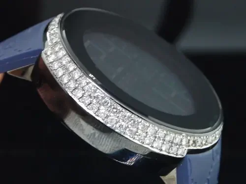 Diamond Gucci Watch YA114208 Custom Half Case Digital Blue Band Genuine 2.5 Ct.