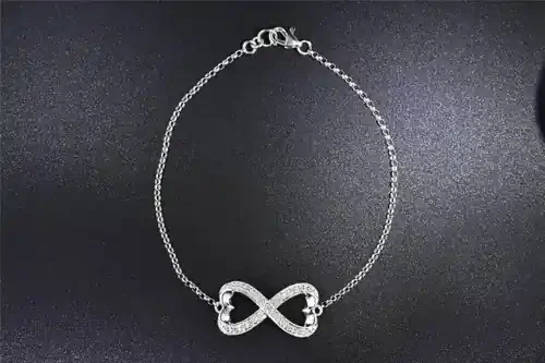 Diamond Heart Infinity Bracelet 10K White Gold 0.11 Ct Charm