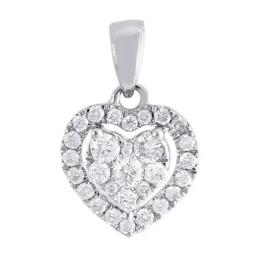 Diamond Heart Pendant Necklace 10K White Gold Round Love Charm 0.35 CT.
