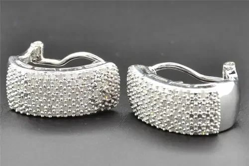 Diamond Hoops Huggies .925 Sterling Silver Ladies Round Cut Earrings 1.00 Ct