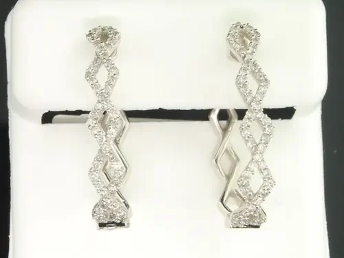 Diamond Infinity Hoops Ladies 10K White Gold Round Pave Earrings 1/2 Tcw.