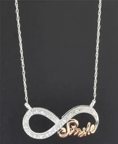 Diamond Infinity Pendant 10K White & Rose Gold 0.10 CT Smile Charm Necklace