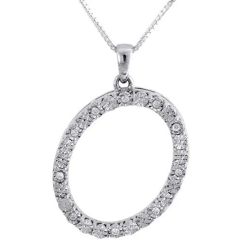 Diamond Initial O Pendant .925 Sterling Silver Script Charm w/ Chain 0.11 Tcw.