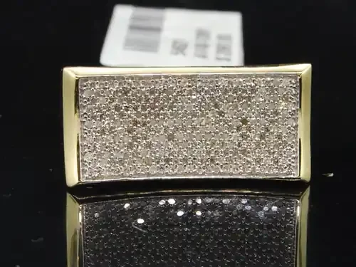 Diamond Pinky Ring Mens 10K Yellow Gold Round Pave Rectangle Design 0.68 Tcw.
