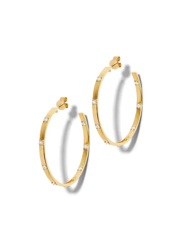 Diamond Ribbon Inside Out Yellow Gold Hoop Earrings