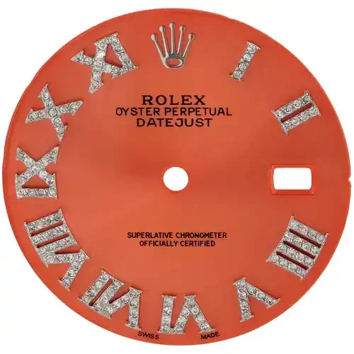 Diamond Roman Numeral Orange Dial to Fit DateJust Rolex 36mm Quick Set 1/2 CT.