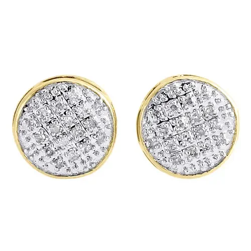 Diamond Round Stud Earrings .925 Sterling Silver Circle Pave Design 0.15 Ct.