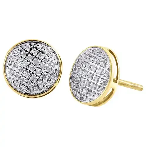 Diamond Round Stud Earrings .925 Sterling Silver Pave Circle Design 0.25 Ct.