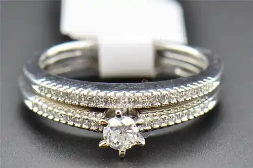 Diamond Solitaire Bridal Set Round Cut Engagement Ring 10K White Gold 0.33 Ct