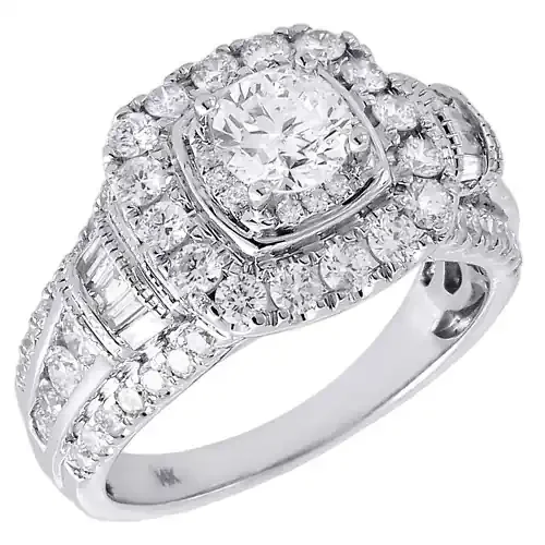 Diamond Solitaire Engagement Ring Ladies 14K White Gold Round Cut Halo 2 Tcw.