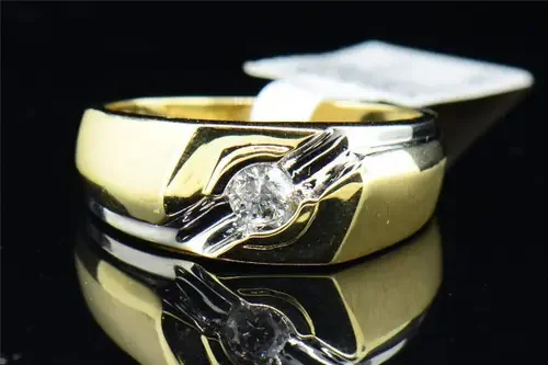 Diamond Solitaire Wedding Ring Mens 10K Yellow Gold Round Cut Band 0.27 Tcw.