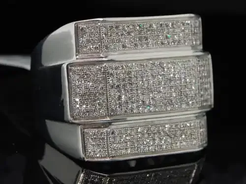 Diamond Square Pinky Ring Mens .925 Sterling Silver Round Pave Design 1.10 Tcw