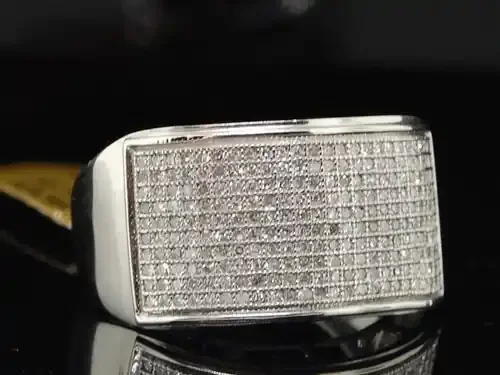 Diamond Statement Ring Mens 10K White Gold Round Pave Pinky Design 3/4 Tcw.