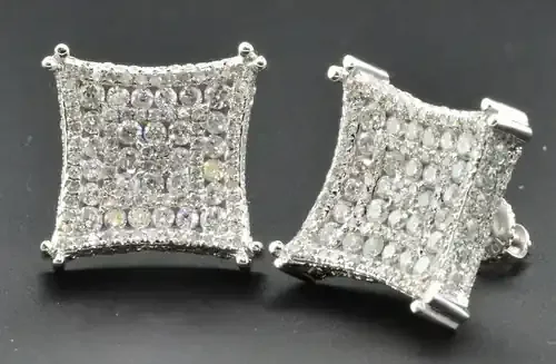 Diamond Studs 3D Kite Shaped 10K White Gold Round Cut Channel Set Earrings 3 Ct.