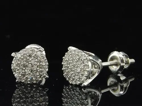 Diamond Studs Ladies 10K White Gold Round Cut Pave Designer Earrings 1/4 Tcw.