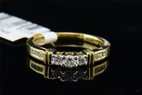 Diamond Three Stone Engagement Ring 14K Yellow Gold Round Cut Band 0.48 Tcw.