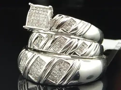 Diamond Trio Set 14K White Gold Princess Cut Matching Wedding Ring 0.80 Tcw.