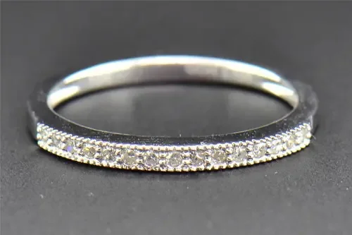 Diamond Wedding Band 10K White Gold Round Cut Ladies Prong Ring 0.11 Ct