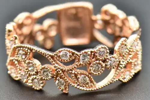 Diamond Wedding Band 14K Rose Gold Round Cut 0.56 Ct Eternity Leaf Ladies Ring