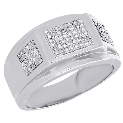 Diamond Wedding Band Round Cut Mens Sterling Silver Engagement Ring 0.33 Ct.