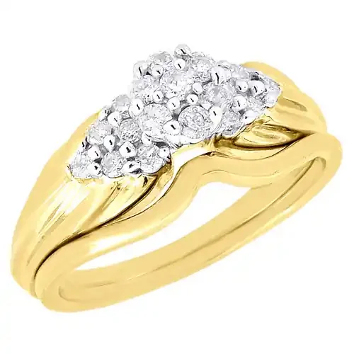 Diamond Wedding Bridal Set 10K Yellow Gold Cluster Engagement Ring 0.33 Ct.