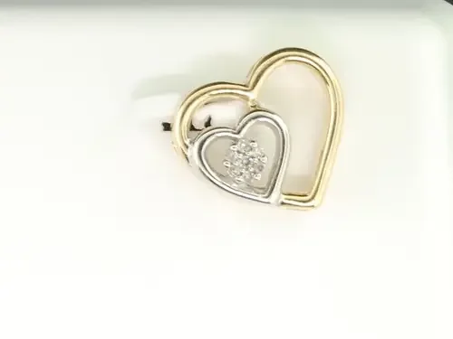Double Heart Diamond Pendant Ladies 10K Yellow Gold Round Flower Love Charm