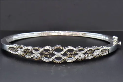 Double Infinity Brown Diamond Swirl Bangle .925 Sterling Silver Bracelet .70 CT