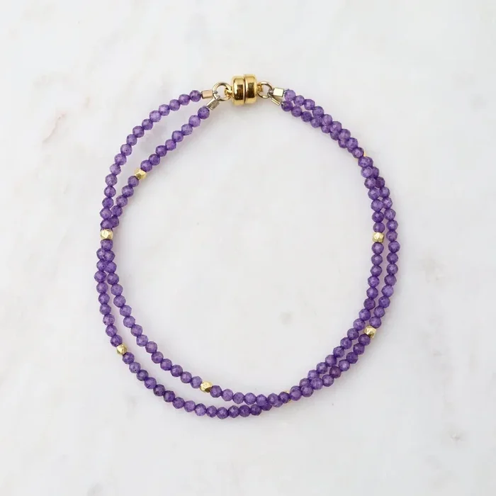 Double Strand Amethyst Magnetic Clasp Bracelet