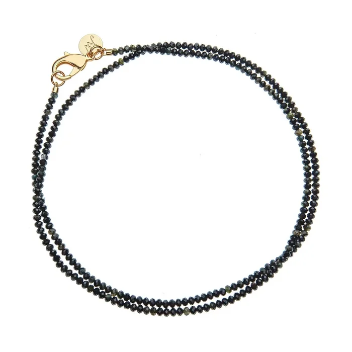 Double Wrap Diamond Cut Beaded Necklace in Black Agate
