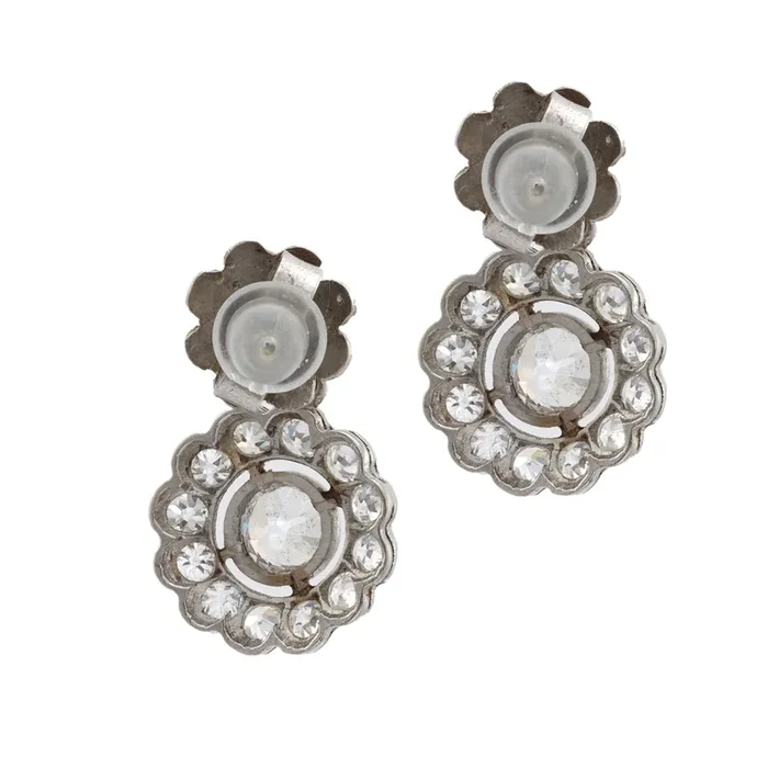 Edwardian style 1.70 carat total weight diamond platinum flower earrings