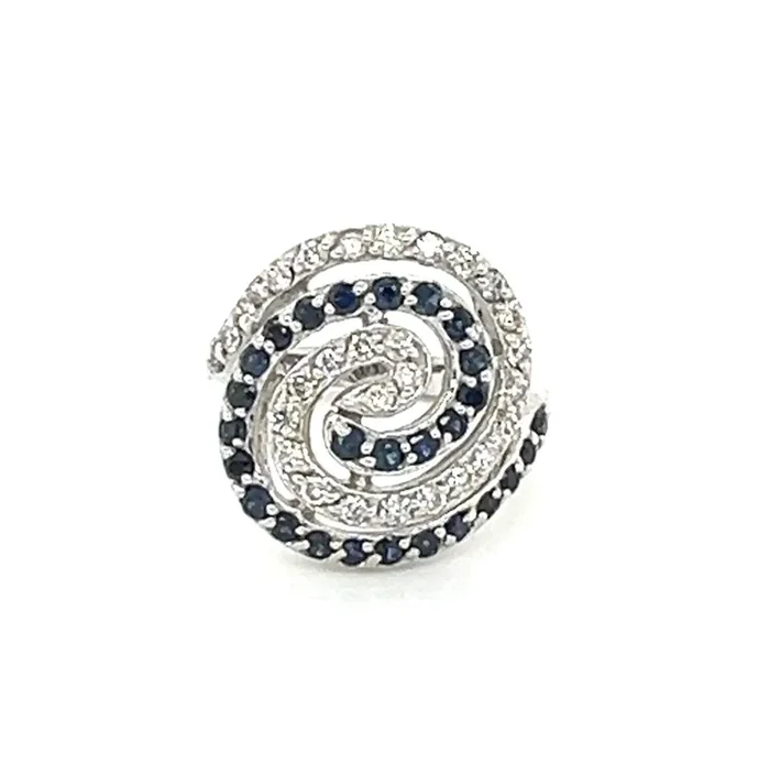 Effy Diamond & Sapphire 14k White Gold Swirl Top Ring – Size 4.5