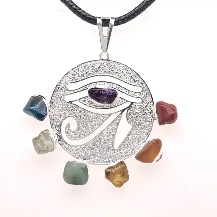 Egyptian Eye Seven Chakra – Natural Stones Pendant & Black Chain BR 566