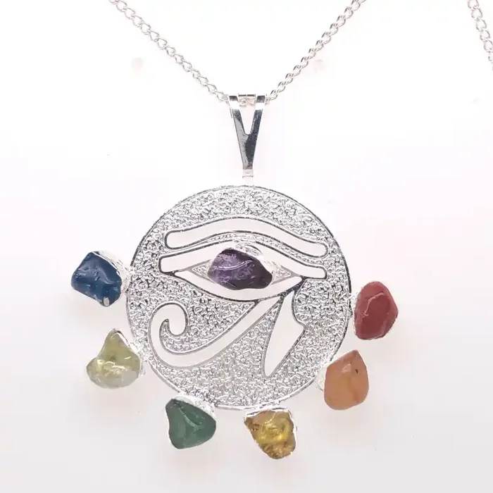 Egyptian Eye Seven Chakra – Natural Stones Pendant & Silver Chain BR 567